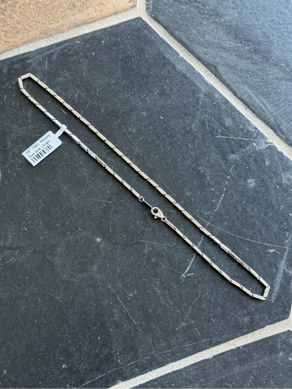 14kt White Gold Heavy Bar link Necklace 16”